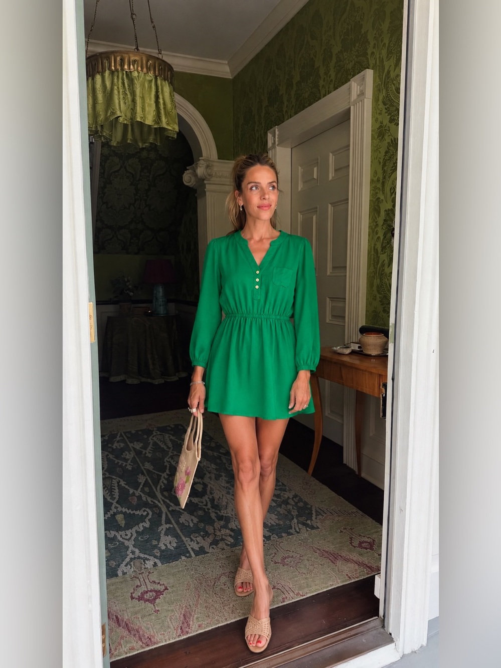 Lilly Pulitzer Beckett V Neck Button Long Sleeve Shirtdress